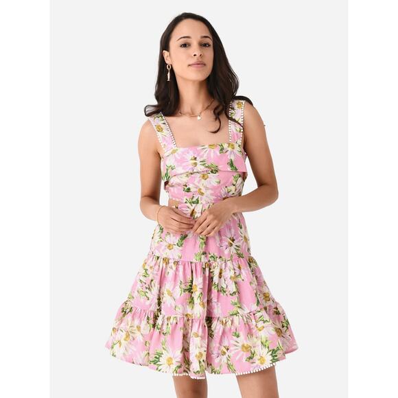 ALEMAIS NWT Maia Pink Floral Cut Out Linen Mini Dress Size 6
